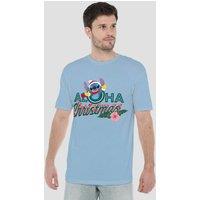Lilo & Stitch Men's Aloha Christmas With Stitch T-Shirt Light Blue | Size: XL