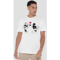 Mickey Mouse Men's And Minnie Sketch Kiss Valentine'S Day T-Shirt White | Size: Small