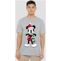 Mickey Mouse Men's Christmas Tartan T-Shirt Grey | Size: Large