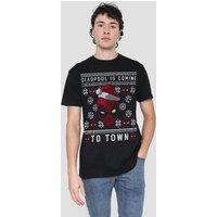 Deadpool Men's Coming To Town Christmas Jumper T-Shirt Black | Size: Small