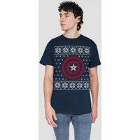 Captain America Men's Shield Christmas Jumper T-Shirt Navy | Size: Medium