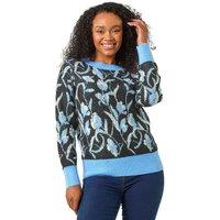 Roman Women's Petite Floral Jacquard Knit Jumper in Blue | Size: 18