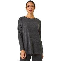 Roman Women's Relaxed Ribbed Side Split Top in Charcoal | Size: 12