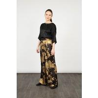 Sarta Women's Lena Metallic Oil Slick Wide Leg Trousers - Black/Gold in Gold | Size: Small