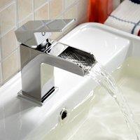 Nes Home Ozone Square Waterfall Bathroom Basin Sink Mono Mixer Chrome Tap with waste in Silver