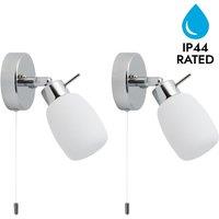 First Choice Lighting Set of 2 Brom - Chrome IP44 Pull Cord Bathroom Wall Lights in Silver