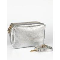 Naomi Italian Leather Crossbody Camera Bag - Silver, Metallic