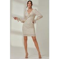 Jolie Moi Women's Twist Front Metallic Stripe Bodycon Dress in Cream | Size: 20