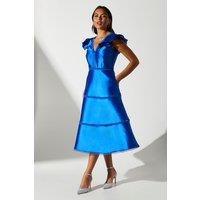 Ruffle Sleeve Lace Panelled Twill Dress