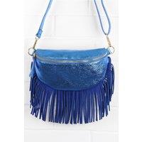 Italian Leather Half Moon Fringed Crossbody Bag