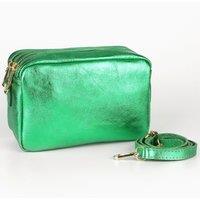 Sarta Women's Naomi Italian Leather Crossbody Camera Bag - Green, Metallic in Green