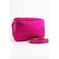Sarta Women's Naomi Italian Leather Crossbody Camera Bag - Raspberry, Metallic in Raspberry