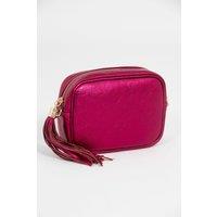 Beau Italian Leather Crossbody Bag - Berry, Metallic
