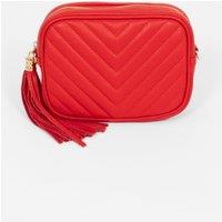 Misty - Italian Leather Chevron Crossbody Bag - Red, Pebbled