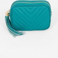 Misty Chevron Crossbody Bag - Turquoise, pebbled