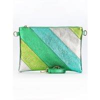 Sarta Women's Essie - Italian Leather Wristlet Clutch Bag - Green Rainbow, Metallic