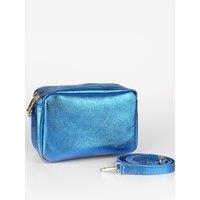 Naomi Italian Leather Crossbody Camera Bag - Blue, Metallic