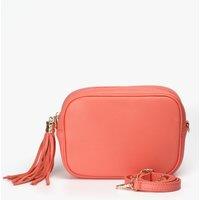 Sarta Women's Beau - Italian Leather Crossbody Bag - Coral, Pebbled in Coral