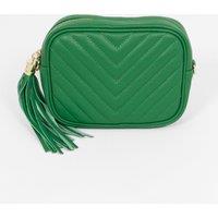 Misty - Italian Leather Chevron Crossbody Bag - Green, Pebbled