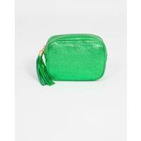 Sarta Women's Beau Italian Leather Crossbody Bag - Bright Green, Metallic in Bright Green