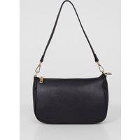 Sarta Women's Italian Leather Baguette Bag - Navy Blue, Pebbled