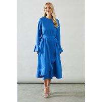 Wallis Women's Petite Ruffle Front Belted Midi Dress in Blue | Size: 12