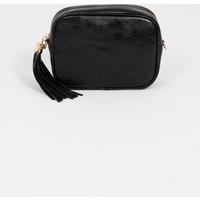 Beau - Italian Leather Crossbody Bag - Black, Metallic