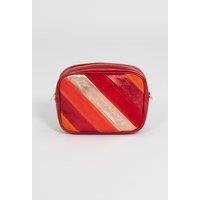 Sarta Women's Beau Italian Leather Rainbow Striped Crossbody Camera Bag in Red
