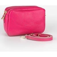 Naomi Italian Leather Crossbody Camera Bag - Raspberry, Pebbled