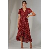 Jolie Moi Women's Chiffon Short Sleeve Midaxi Dress in Burgundy | Size: 14