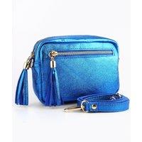 Sarta Women's Fleur Italian Leather Small Crossbody Bag - Blue, Metallic in Blue