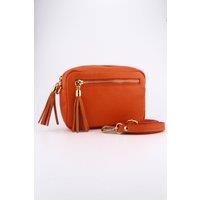 Sarta Women's Fleur Italian Leather Small Crossbody Bag - Orange, Pebbled in Orange