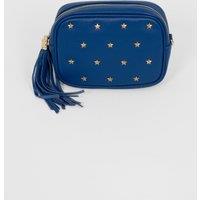 Sarta Women's Eloise - Italian Leather Star Studded Crossbody Bag - Royal Blue, Pebbled in Blue