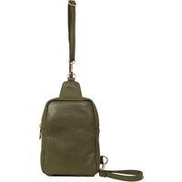 Sarta Women's Tara Pebbled Italian Leather Crossbody Sling Bag in Khaki