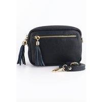 Sarta Women's Fleur Italian Leather Small Crossbody Bag - Navy Blue, Pebbled