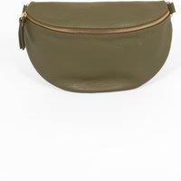 Sarta Women's Meadow - Italian Leather Half-Moon Crossbody Bag - Khaki, Pebbled in Khaki