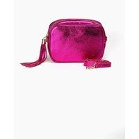 Sarta Women's Beau Italian Leather Crossbody Bag - Raspberry, Metallic in Raspberry