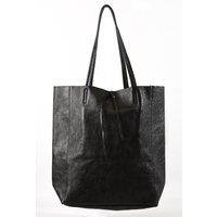 Heather Italian Leather Tote Bag - Black, Metallic