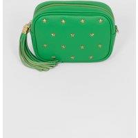 Sarta Women's Eloise Italian Leather Star Studded Crossbody Bag - Green, Pebbled in Green