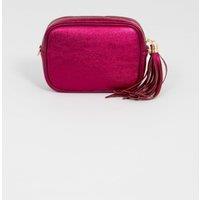 Sarta Women's Beau Italian Leather Crossbody Bag - Magenta, Metallic in Magenta
