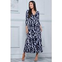 Jolie Moi Women's Geometric Print Long Sleeve Maxi Dress in Navy | Size: 8