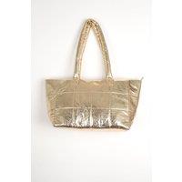 Sloane Quilted Tote Bag - Metallic Gold, Cracked Faux Leather
