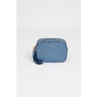 Beau Italian Leather Crossbody Bag - Denim Blue, Metallic