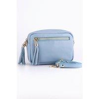 Fleur Italian Leather Small Crossbody Bag - Azure Blue, Pebbled