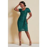 Jolie Moi Women's Sequin Ruched Detail Pencil Dress in Green | Size: 10