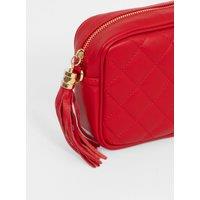 Melissa - Italian Leather Quilted Crossbody Bag - Red, Pebbled