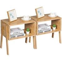 Costway Set of 2 Stackable Bedside Table Nightstand Bamboo Coffee Tea Table with Storage in Natural