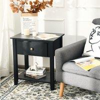 Costway Accent Table Bedroom Narrow Side End Table Storage Cabinet Wooden Nightstand in Black