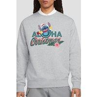 Lilo & Stitch Men's Aloha Christmas With Stitch Sweatshirt Light Grey | Size: Medium