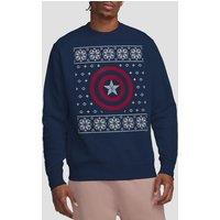 Captain America Men's Shield Christmas Jumper Sweatshirt Navy | Size: Large